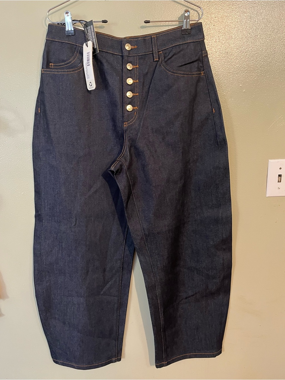 Rollas Barrel Leg High Rise Madame Indigo Relaxed Button-Fly Jeans Womens 30 NWT